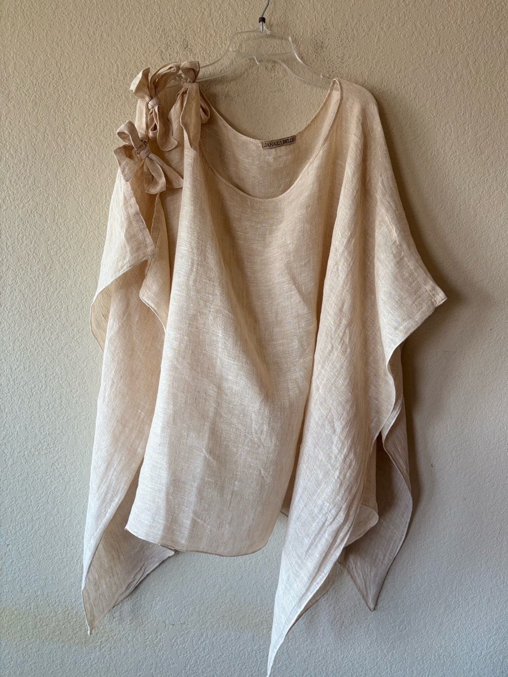 JAHAZA BELLE 100% linen drape poncho blouse cream One Size
